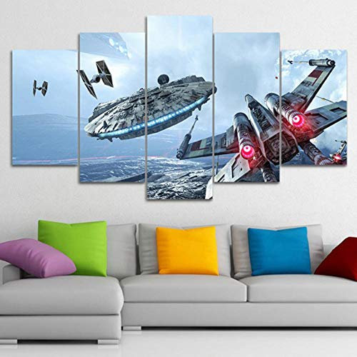 Impression sur Toile Image 5 Pieces Tableaux 150x80 cm,Millennium Falcon Star Wars Film Murals Absorption Acoustique Tableau Decoration