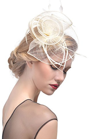 Ulalaza Chapeau de fascinateur pour Femme Pince à Cheveux Plume Mariage mariée Cocktail Chapeau Derby église Banquet pour Les Filles