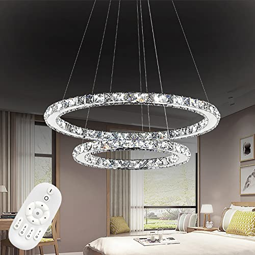 LZQ LED modern kristall ljuskrona dimbar pendellampa kreativ hänglampa, 3 ringar justerbar taklampa ljuskrona för vardagsrum matsal (dimbar med fjärrkontroll, 48 W)