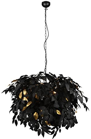 Reality Leuchten pendellampa Leavy R10464032, metall svart, skärm plast svart/guld, exkl. 4 x E14