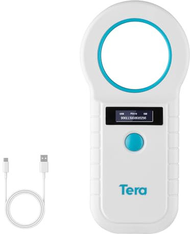 Tera Pet Mikrochip-Leser Scanner Tierchip-ID-Scanner mit OLED-Display Bildschirm Wiederaufladbarer Datenspeicher Tag Scanner für Hunde Katzen Tierverwaltung Weiß
