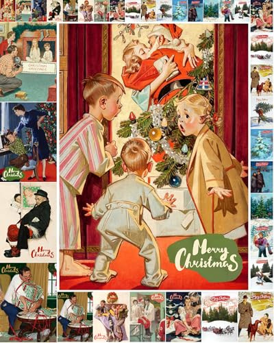 Decoupage Paper Pack (35 Sheets 6x8) Happy Families and Couples Celebrating Christmas FLONZ Vintage Illustration Pictures Cards for Decoupage, Craft and Scrapbooking