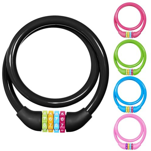 Ainiv Kinderfahrrad Zahlenkombination Kabelschloss, 65cm Fahrradschloss Zahlenschloss Anti-Diebstahl Kabelschloss Code Kombination, 4 Stellig Zahlencode Sicher Diebstahlschutz Fahrradschloß (Schwarz)