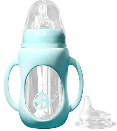 EACHPT 2 in 1 Glass Baby Bottle & Sippy Cup 240ml Baby Milk Bottle, BPA Free, Anti Colic Baby Bottles with Duckbill Straw,for Newbown Babies 1 Month+
