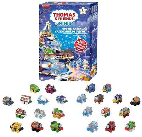 Thomas & seine Freunde MINIS Adventskalender 2024, Weihnachtsgeschenk, 24 Miniatur-Spielzeugloks und -fahrzeuge für Kinder ab 3 Jahren, HWB49