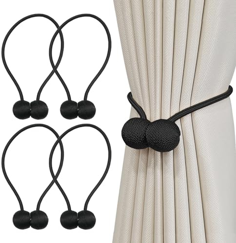 Embrasses magnétiques pour rideaux 4 pièces, embrasses pour rideaux noires avec aimants, embrasses pour rideaux pour attaches de rideaux, rideaux pour la maison, le bureau, la décoration (Noir)