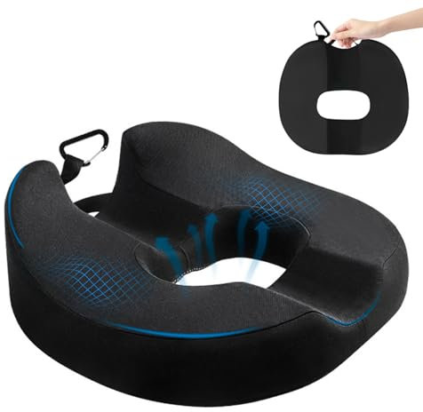 Yolispa Cojín ortopédico para aliviar la presión, alivia el dolor en el coxis y la ciática, cojín de espuma viscoelástica para silla de oficina, asiento de coche, silla de ruedas, 38 x 45 x 12 cm