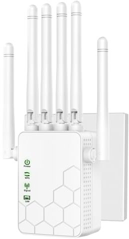 Repetidor WiFi Largo Alcance, Extensor de WiFi, Amplificador Señal WiFi, Modo Repetidor/Router/Ap, 6 Antenas, 2 Puertos LAN,Plug and Play,para Casa/Oficina-Blanco