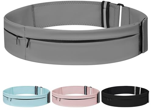 Running Belt for Women and Men Lightweight Running Waist Belt with Water Bottle Pocket, Multi-Pocket Phone Holder Running Pouch (1, Gray, Medium-23.6 - 33.5)
