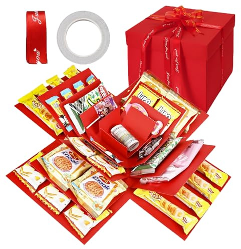 Scatola a esplosione a 5 strati fai-da-te | Scatola sorpresa con nastro adesivo + nastro | Scatola regalo versatile per anniversario, Natale, San Valentino, matrimonio e anniversario di matrimonio