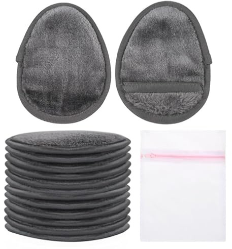 Vylro 12 Stücke Abschminkpads Waschbar,Grau Wiederverwendbare Wattepads,Wiederverwendbare Abschminkpadsmit Wäschesack,Wattepads Wiederverwendbar für Entferner,Die Gesichtsreinigung und Hautpflege