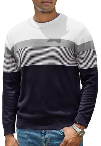 iClosam Pull pour Homme à col Rond Pull de Travail Homme Sweat Hiver Chaud Bleu Foncé XXL