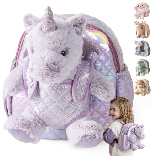 Moonkie dagisryggsäck, Kita ryggsäck med avtagbar leksak flicka, mjuk plysch dagis ryggsäck 1–3 år, perfekt för Kita, resor och present