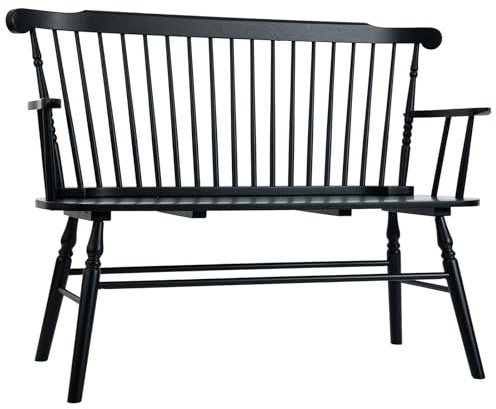 Kmax Farmhouse 49 Inch Entryway Bench, Black Dining Bench Spindle Back Wood Windsor Bench with Arms for Kitchen Foyer Balcony