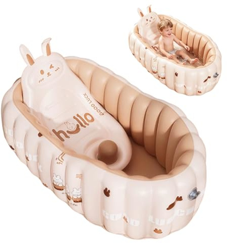 CEWROM Aufblasbare Babybadewanne mit Rückenlehne, Rutschfeste Duschwanne für Kinder & Kleinkinder, Tragbare Babybadewanne mit Sitz und Luftpolster, inkl. Luftpumpe, ideal für Reisen & Zuhause (Rosa)