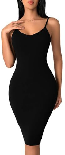 Fond de Robe Femme Ajustée Longue à Bretelles Jupon sous Robe Femme Sexy sous-vêtement sans Manches
