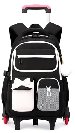 FANDARE 35L ryggsäck med hjul för flickor, student, skolväska, med 6 hjul, flera fickor, vattentät, 15,6 bärbar dator, ryggsäck med stor kapacitet för resor, högskola, Vitt och blått, L