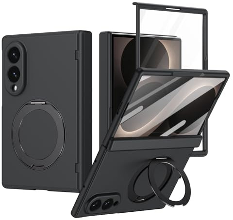 Magnetiskt stativfodral kompatibelt med Samsung Galaxy Z Fold 8, svart | Mobiltelefonfodral inbyggd vridbar osynlig ringhållare tunn stötsäkert skyddsfodral