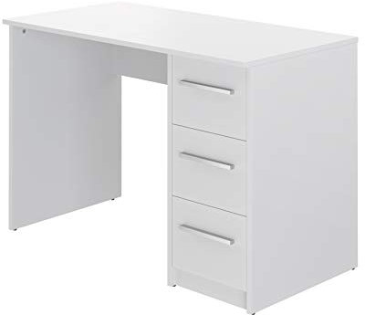 Amazon Basics Escritorio moderno para oficina en casa, escritorio para PC con 3 cajones, fácil montaje, 142 x 279 x 187 cm, color blanco