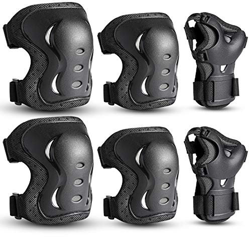 Kids/Youth/Adult Knee Pads Elbow Pads with Wrist Guards Protective Gear Set 6 Pack for Roller Skating Skateboard Cycling Skating Bike Scooter Riding Sports