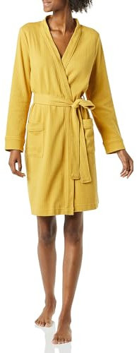 Amazon Essentials Damen Leichter Waffel-Bademantel, Mittellang (Erhältlich In Übergröße), Senfgelb, M