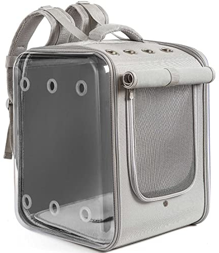 Petseek Cat Backpack Carrier Large Pet Backpack Carrier, 17lbs Load-Bearing Ventilated Design Dog Backpack Carrier for Small Dogs, Sturdy Cat Bubble Backpack for Travel, Hiking & Outdoor Use, Grey