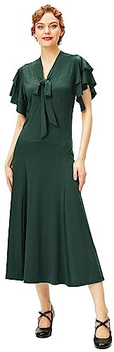 BABEYOND Damen Vintage Flapper Kleid 1920er Jahre Rüschen Cocktail Party Kleider Krawatte Hals, Dunkelgrün, Mittel