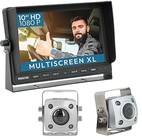VSG24 Rückfahrkamera 10 IP69K EXPERT HD XL Set inkl. 2 x IP69K Kamera, 1080P HD Monitor, Kabel - Wasserdicht Nachtsicht 12V-24V Einfache Montage/Robustes Rückfahrsystem für Traktor LKW Baumaschinen