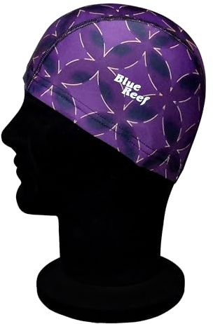Blått rev elastisk unisex nylon lycra stretchig badmössa badmössa geometriskt atlanttryck deluxe dra på en storlek passar alla passar alla åldrar 3+ år (lila tryck)