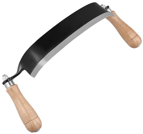 QWORK® Cuchillo de tracción curvo 250 mm, Hoja de acero muy afilada, Mangos ergonómicos de madera