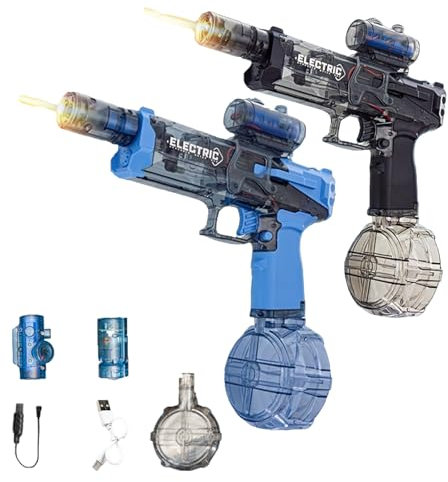 Potente Pistola de Agua Eléctrica, Juguete de Playa para Adultos, Impermeable Con Control Remoto y Luz (Azul+Negro)