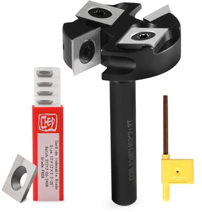 HOZLY Planfräs för överfräs trä skärØ 31,8 mm/skaftØ 8 mm planfräsning/spårfräsning/kantfräsar, med 10 utbytbara hårdmetallknivar 2 + 2 flöjter avplattningsfräsar skaftfräs ytbit