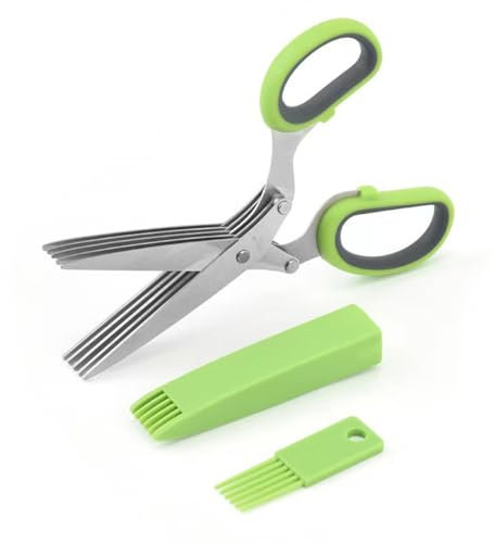 XYTAHDM Forbici per Erbe Aromatiche, con Coperchio di Sicurezza e Pettine,Forbici da Cucina a 5 Lame in Acciaio Inox, Forbici per Spezie Verdure per Erbe Aromatiche, Erba Cipollina, Prezzemolo
