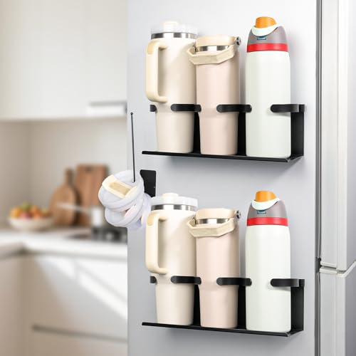 Magnetic Stanley Cup Holder for Fridge, Water Bottle Organizer Compatible with Stanley Cup/Owala/Hydrojug/Brumate/Simple Modern, Tumbler Organizer with Cup Lid Holder
