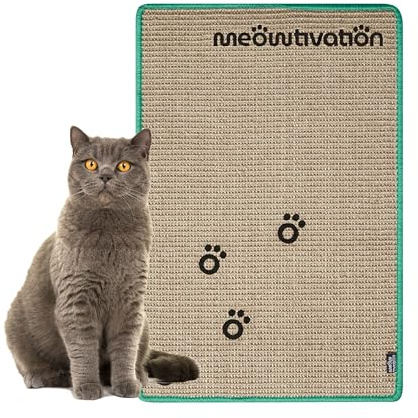 Tappetino tiragraffi per gatti – Tappeto in sisal di alta qualità con impronte Meowtivation, graffiatoi naturali, mobile resistente per gatti, tappetino multifunzionale (verde, 60 x 40 cm)