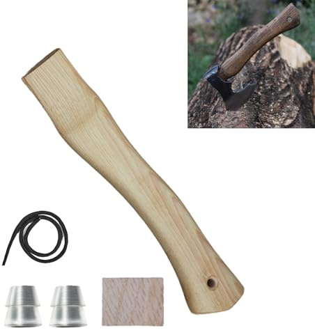 Mango de hacha de repuesto para hacha de jardinería de camping, mango de hacha de nogal de 11 pulgadas de repuesto con cuñas de madera y acero esenciales para camping