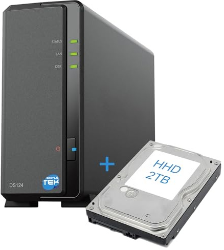 SIMPLETEK - 1 Bay NAS Network Storage Device with 2TB SATA 3.5 HDD, Gigabit Ethernet, 1GB RAM, USB 3.2, - Black