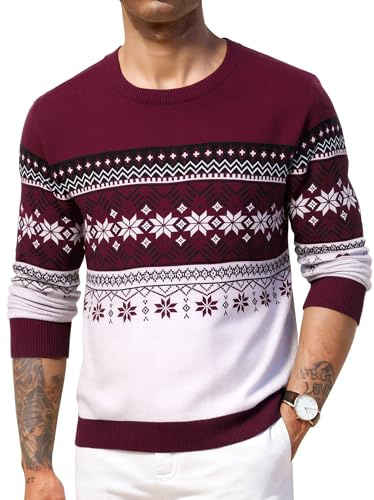 Crewhpo Jersey Navideño Hombre Suéter Navidad de Punto Manga Larga Invierno | Cuello Redondo, Jerséis Pullover, Renos, Copos de Nieve, Tacto Suave, Corte Regular, Sweater Cálido, Otoño Invierno