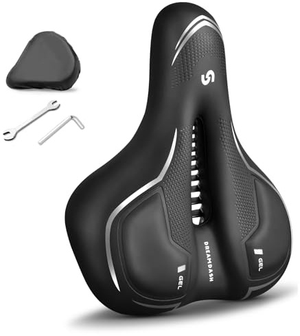 DREAMDASH Bike Seat, Waterproof Bike PU Seat Cushion for Men Women, 9.84 * 8.27inches (25 * 21cm) Shock-absorbing Silicone Gel Memory Foam, Comfortable Trekking Bike Bicycle Seat City Bicycle Saddle