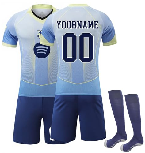 Generico Maglia da Calcio per Bambini, Barcellona Maglie da Calcio per Ragazzi, Magliette Pantaloncini e Calzettoni Personalizzata con Il Tuo Nome e Numero