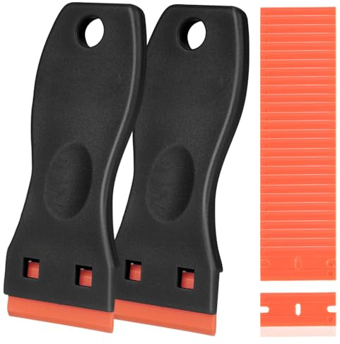 Flintronic 2 Stück Schaber, Ceranfeldschaber mit 120 Kunststoffklingen, schaber Küchenschaber Set, Gadom Ceranfeld Kratzer, Herd Glasschaber, Herdschaber für Kochfeld, Backofen, Glaskeramik(Schwarz)