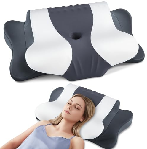 DONAMA Cuscino Cervicale,Cuscino Memory Foam con Federa Lavabile,Cuscino Ergonomico per Lato, Schiena e Stomaco