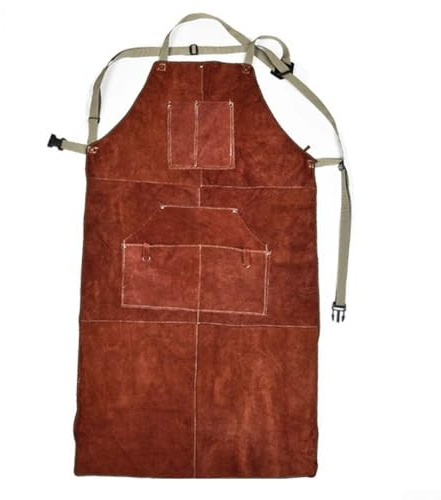 Delantal de cuero para soldar, 65 x 115 cm, resistente al calor y al fuego, con 6 bolsillos, para hombres en soldadura y herrería