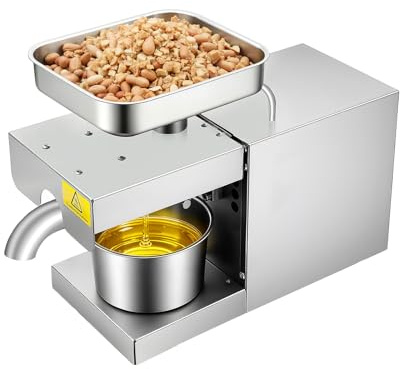 Rostfritt stål oljepress, 600 W 220 V elektrisk oljekvarn, automatisk kallpressning och varmpressning 200 ℃ förvärmningstemperatur oljepressmaskin med sil, handske, 41 x 16 x 31 cm, för majs jordnöt