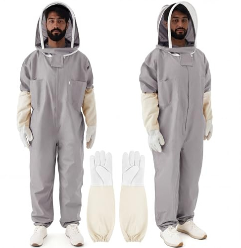 Yearntown Bee Keeper Suit for Men Women, Bee Suit with Gloves & Veil Hood, Multi-Size Lightweight Sting Proof Full Body Apiarist for Beginner Backyard Beekeepers(Grey, XL)