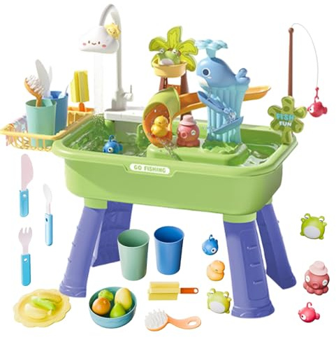 Generisch Tavolo da Gioco ad Acqua per Bambini, Giocattolo da Cucina per lavello, 4 in 1, con Acqua Corrente e Una Pompa, per Bambini 4 agli 8 Anni di Estate, per Il Compleanno all'aperto