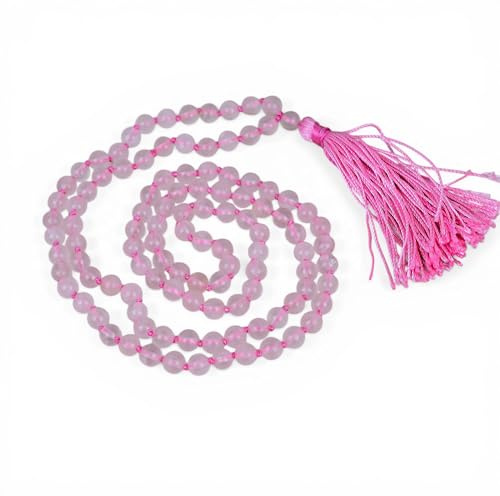 INFINITY GEMS Naturlig AAA rosa rosenkvarts Japa Mala 108 pärlor 6 mm handknuten meditation halsband rosa tofs yoga bön Mala