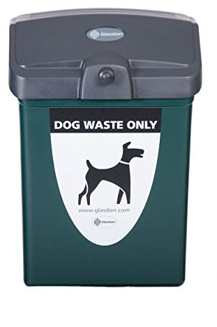 Glasdon Fido 25 Dog Waste Bin (Green or Red) with Graphics – 25 L Dog Poo Bin with Wall or Post Mounting Kit – Hygienic Pet Waste Bin & Self-Returning Lid (Green, Post-Mounting Kit)