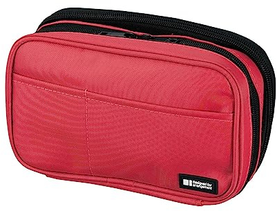 LIHIT LAB Large Capacity Double Zipper Pencil Case For School Office College, Big Capacity 6 Compartments Pencil Bag Holder Adults Teen Boys Girls, Travel Cosmetics Storage, Coral (A7555-103)