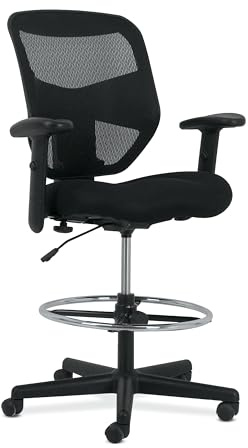 HON Prominent Mesh Ergonomic Standing Office Drafting Chair with Adjustable Arms, Footrest, 360 Swivel Task Chair for Computers, Desk, Home Office, Black